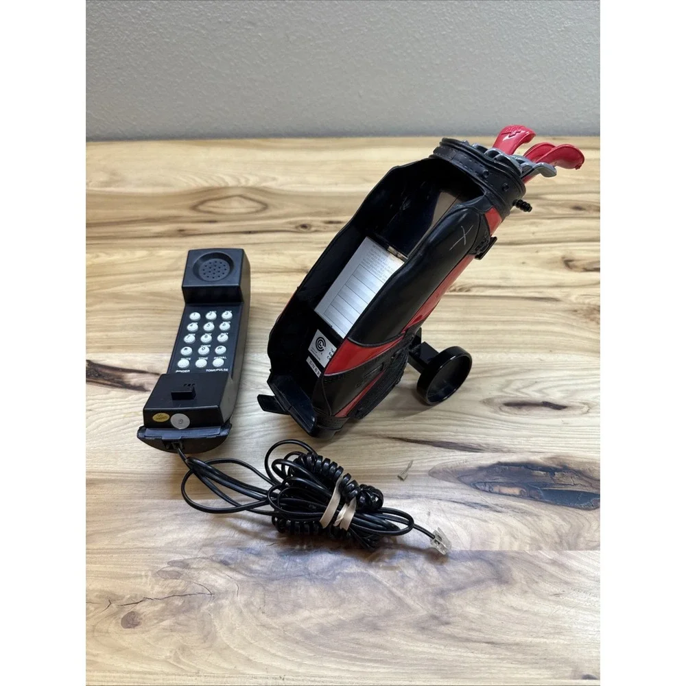 Vtg Golf Bag Telephone Landline Golf Ball Push Button Black Red Desk Collector